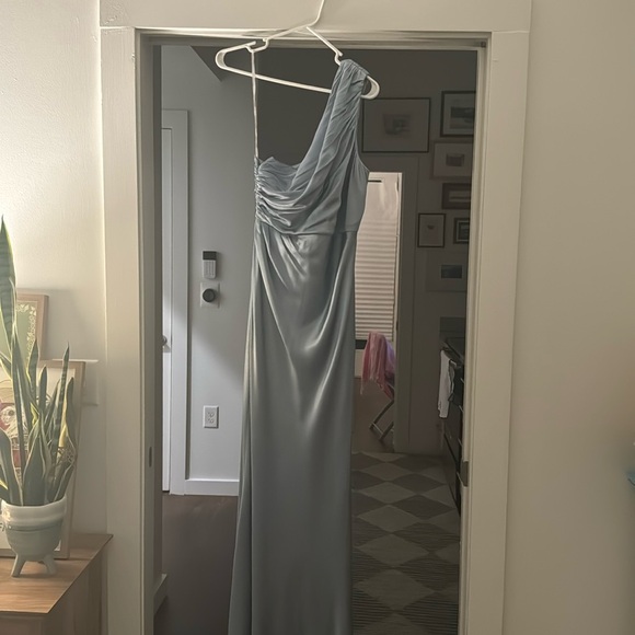 la lune asymmetrical gathered maxi dress powder blue Shona Joy La Lune Asymmetrical Gathered Maxi Dress in Metallic Gold main image 0